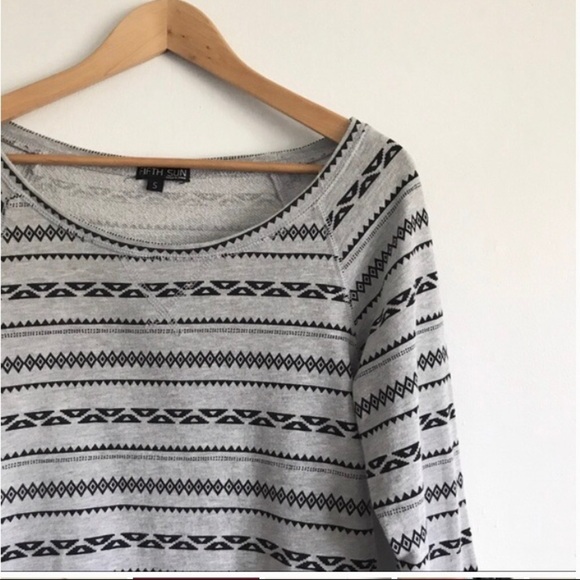 FIFTH SUN Grey Tribal Print Long Sleeve Boxy Fit Top - Picture 5 of 8